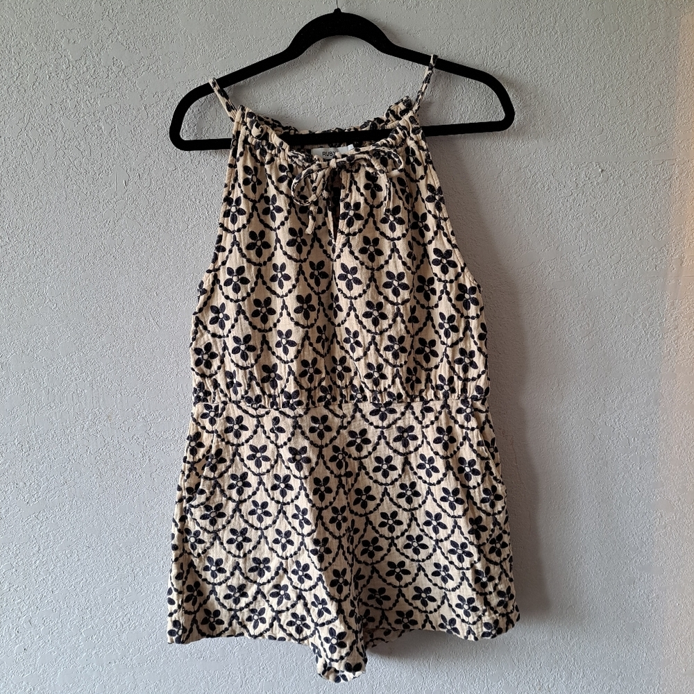 Elegant Floral Jumpsuit - Navy and Cream